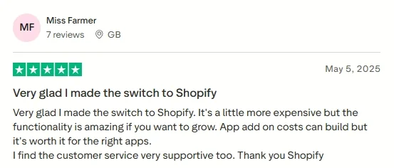 Shopify customer review
