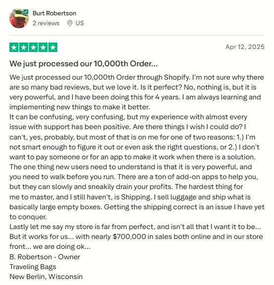 Shopify customer review