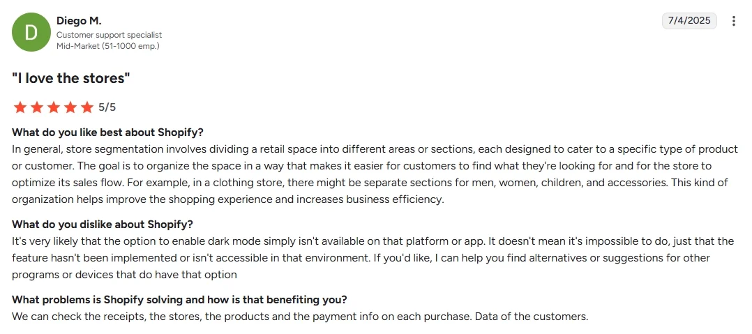 Shopify customer review