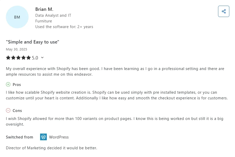Shopify customer review
