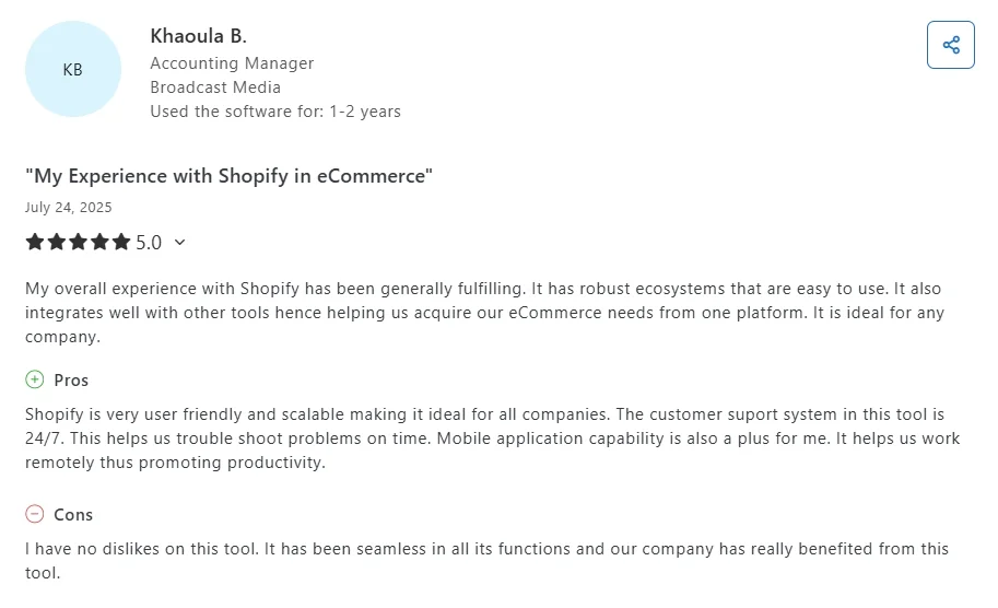 Shopify customer review