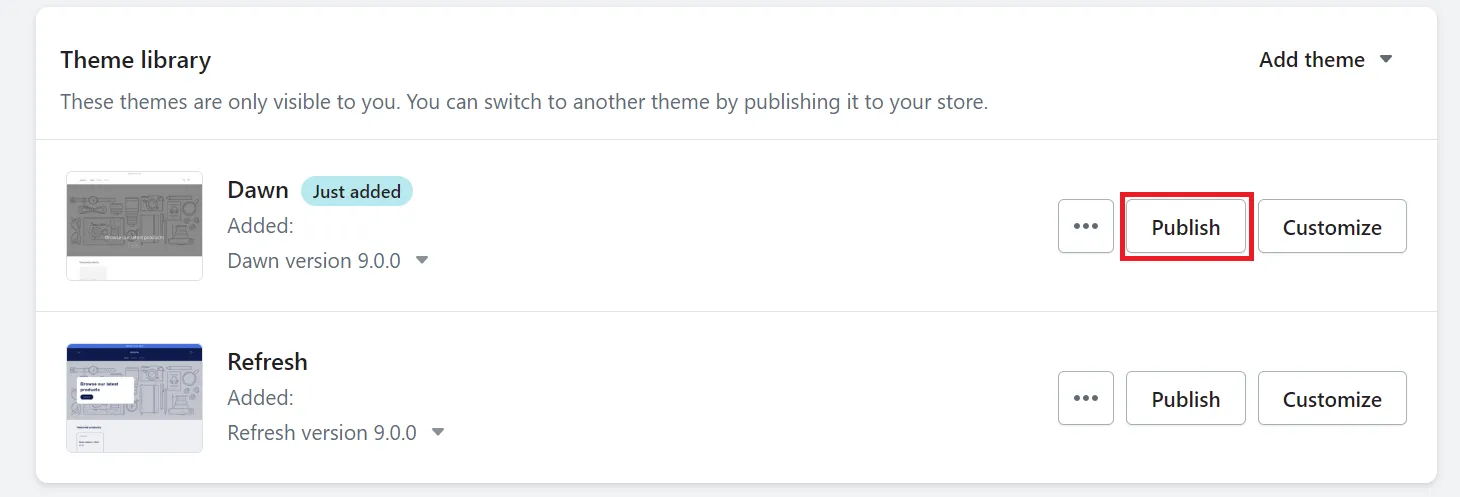 shopify publish theme