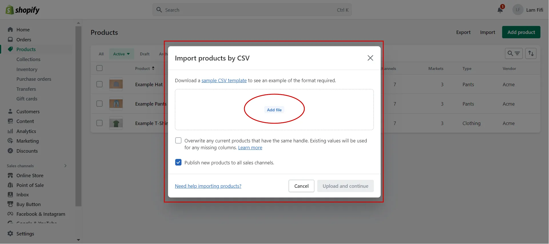 Add a CVS file to import products