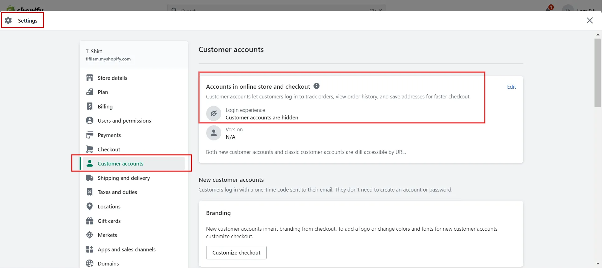 Hide link to Shopify account creation