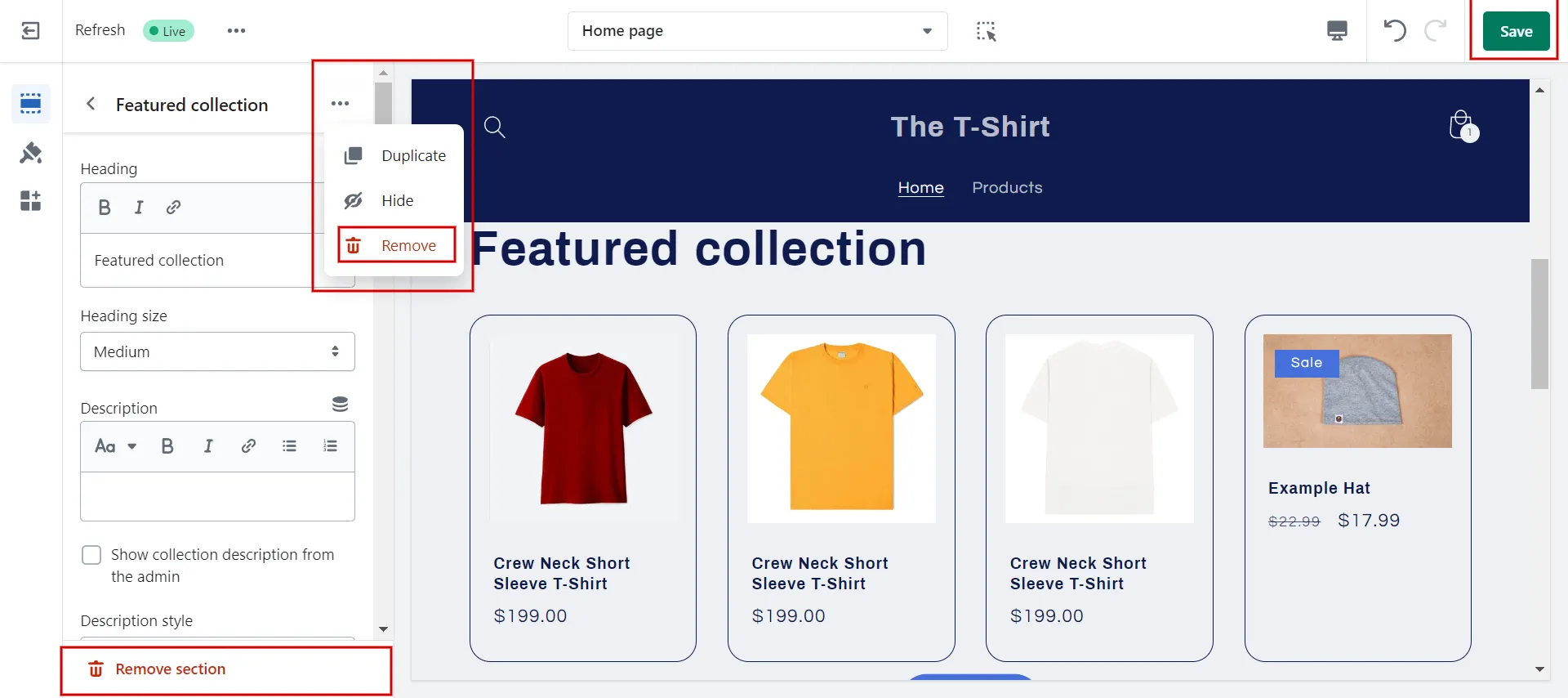 How to remove featured products from Shopify store