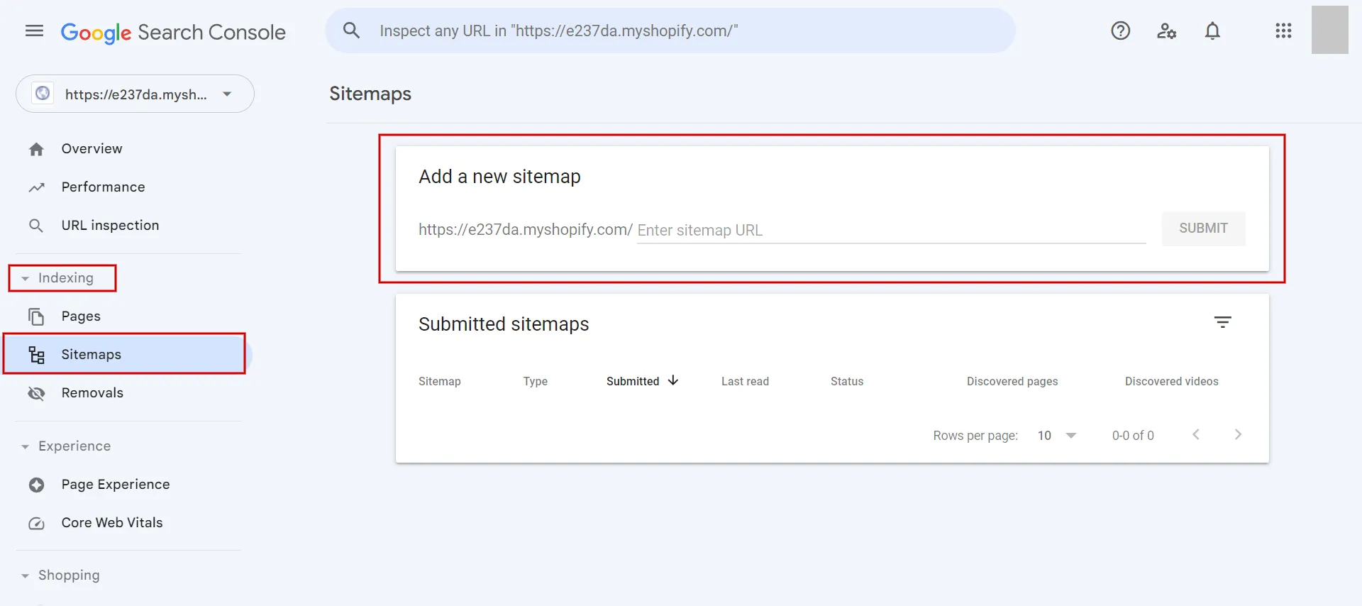 Select Sitemaps in indexing section