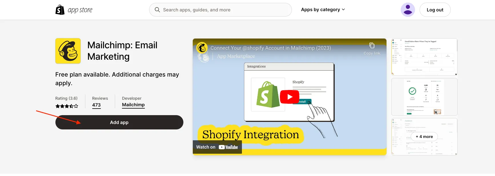 Add Mailchimp App from Shopify App Store