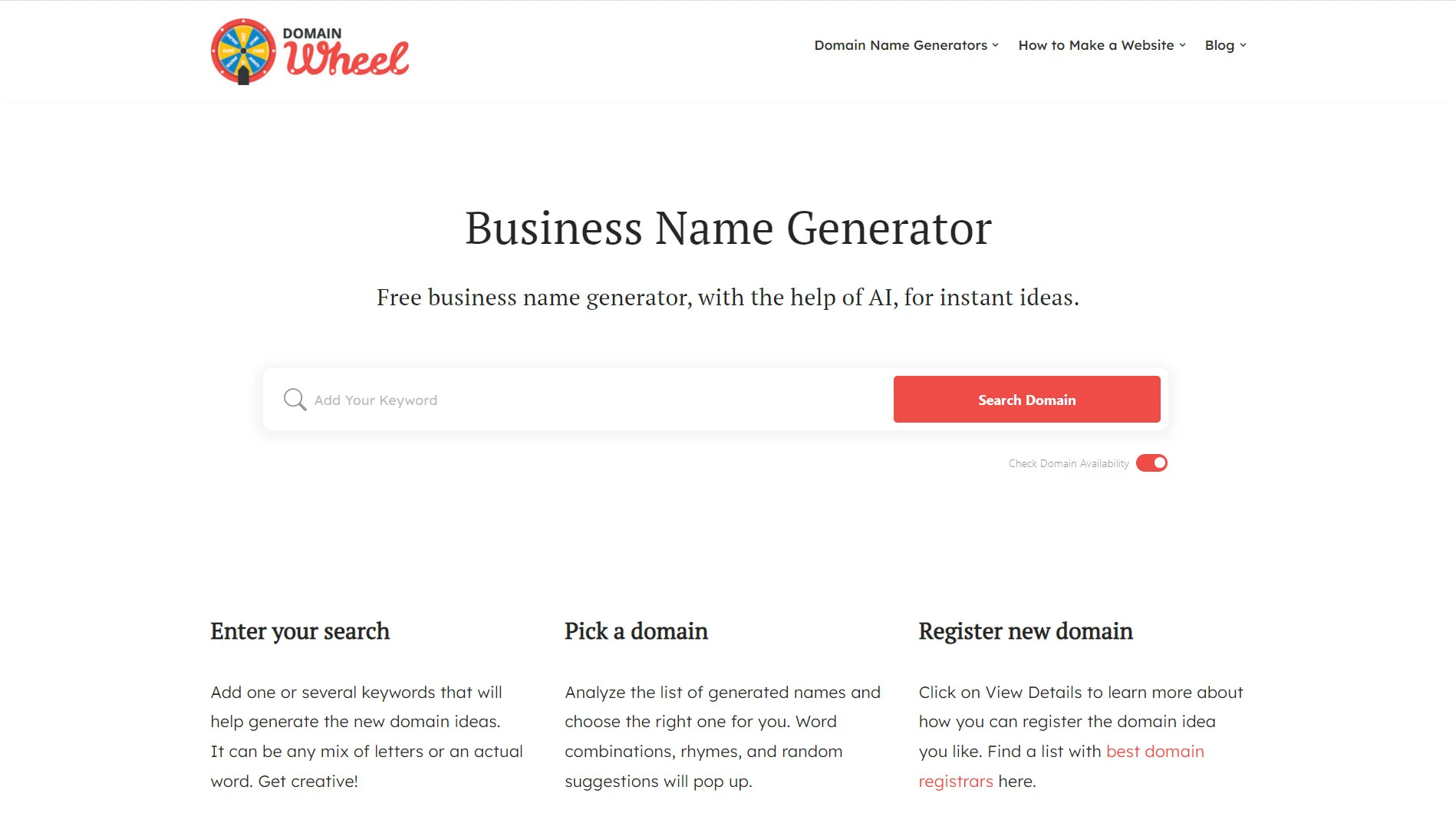 Domain Wheel business name generator to find good store names