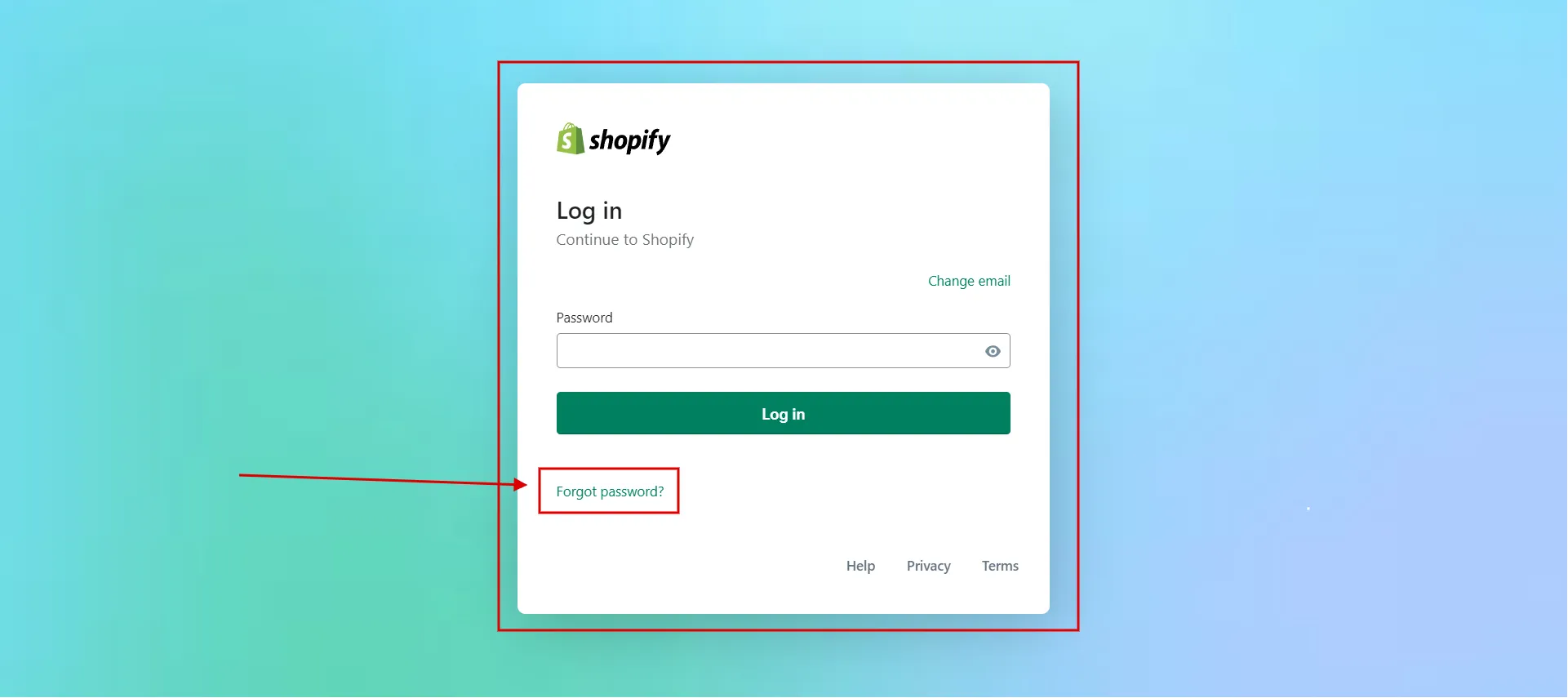Reset the store password on Shopify login