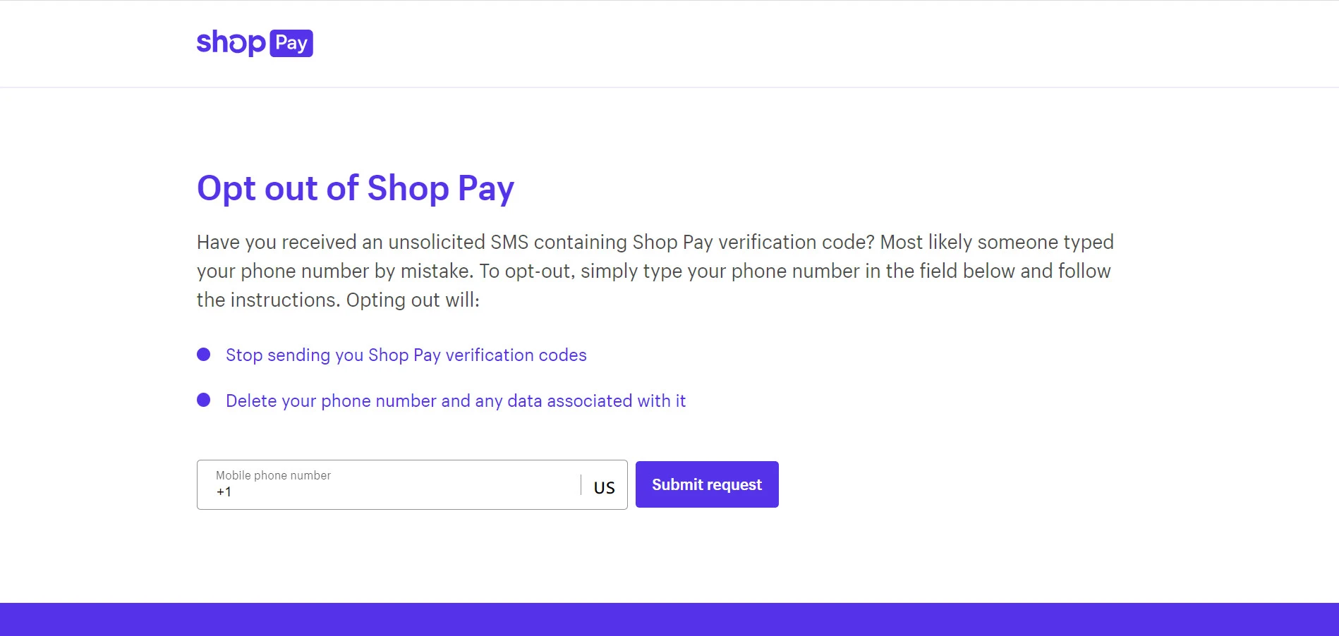 Shop Pay opt-out form 