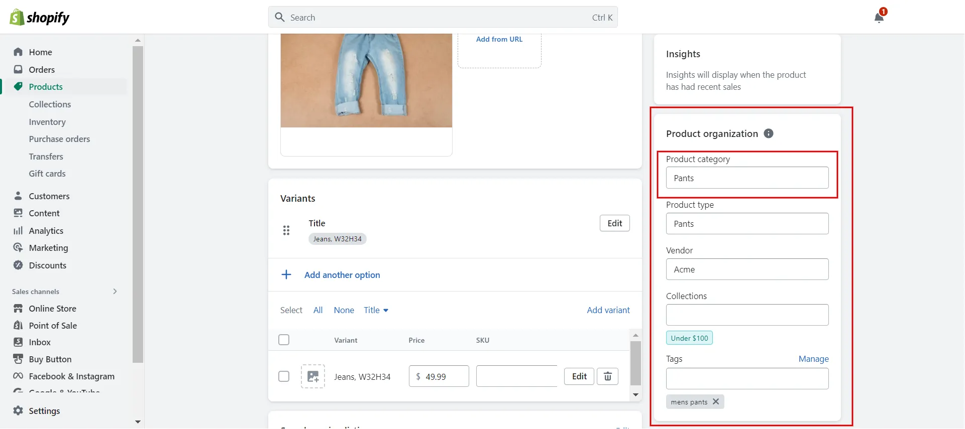 Demo of a product category in Shopify