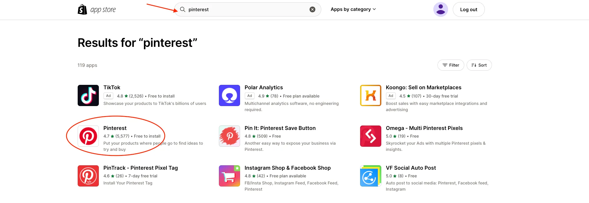 Pinterest official app on Shopify App Store