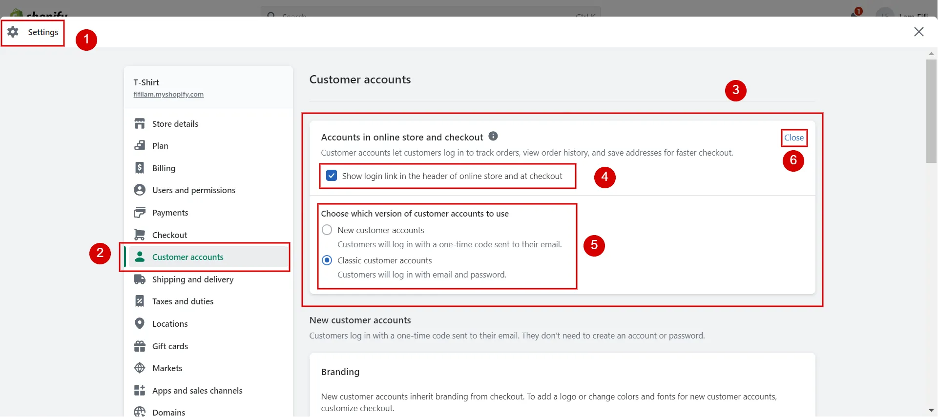 How to set Shopify customer account preferences