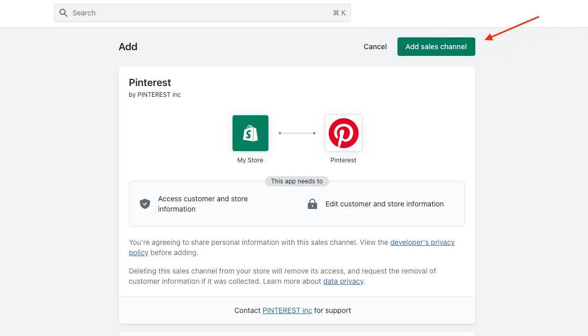 Add Pinterest to Shopify Sales Channel