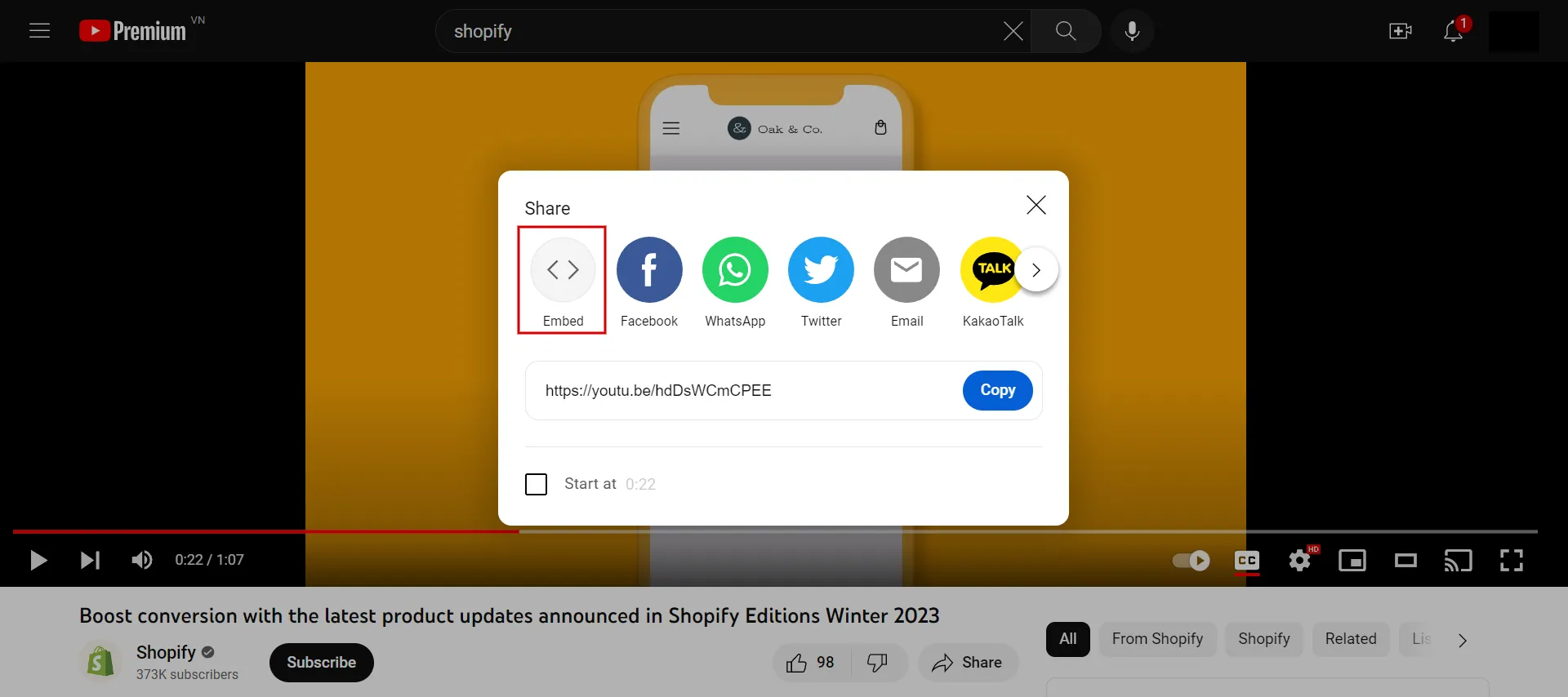 Click to show embed youtube video in html