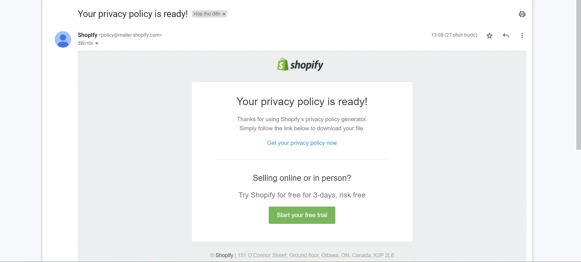 Click the link to Shopify privacy policy template