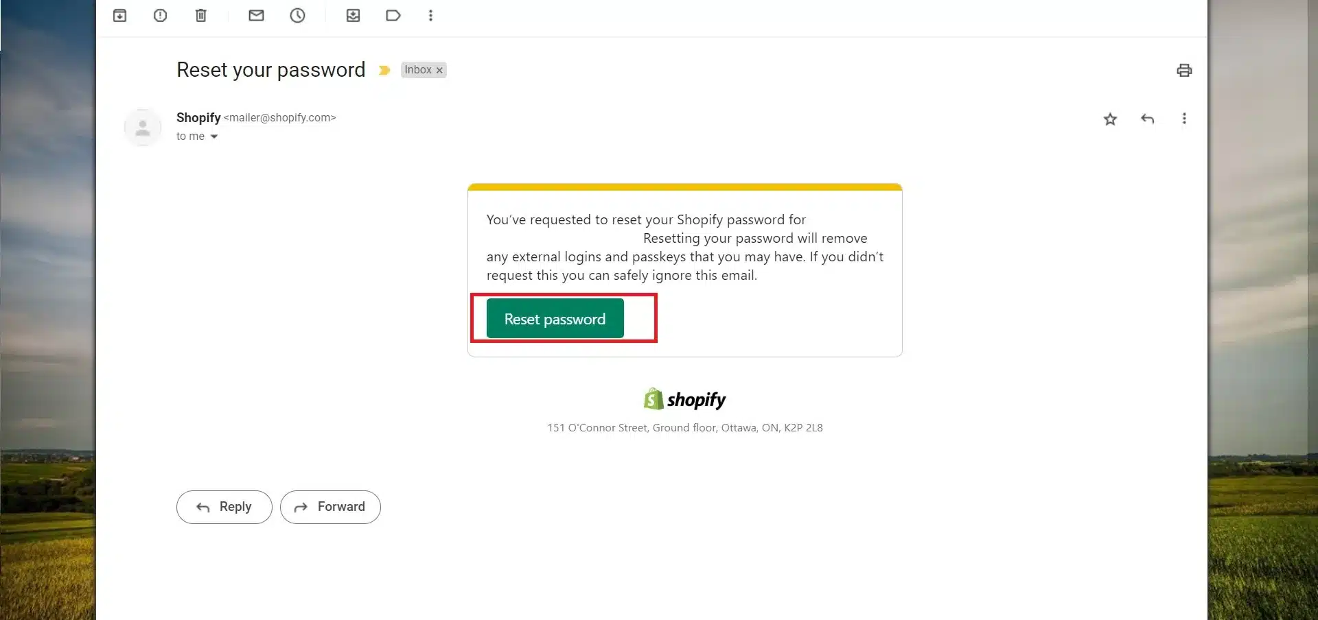 An email with a link to reset your password