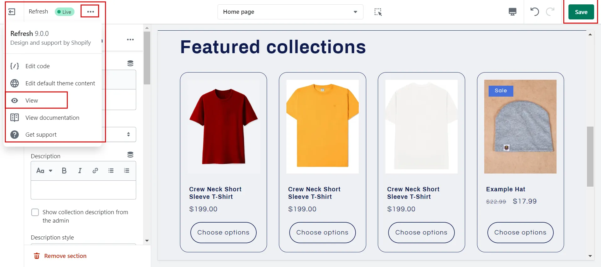 Recheck the featured collections on the front page