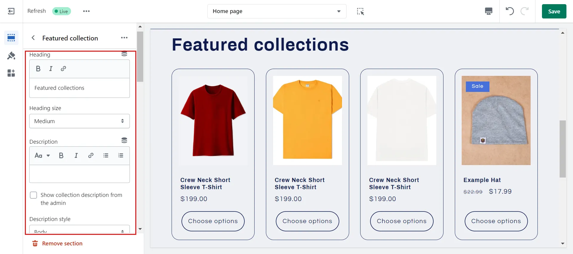Edit the featured collections 