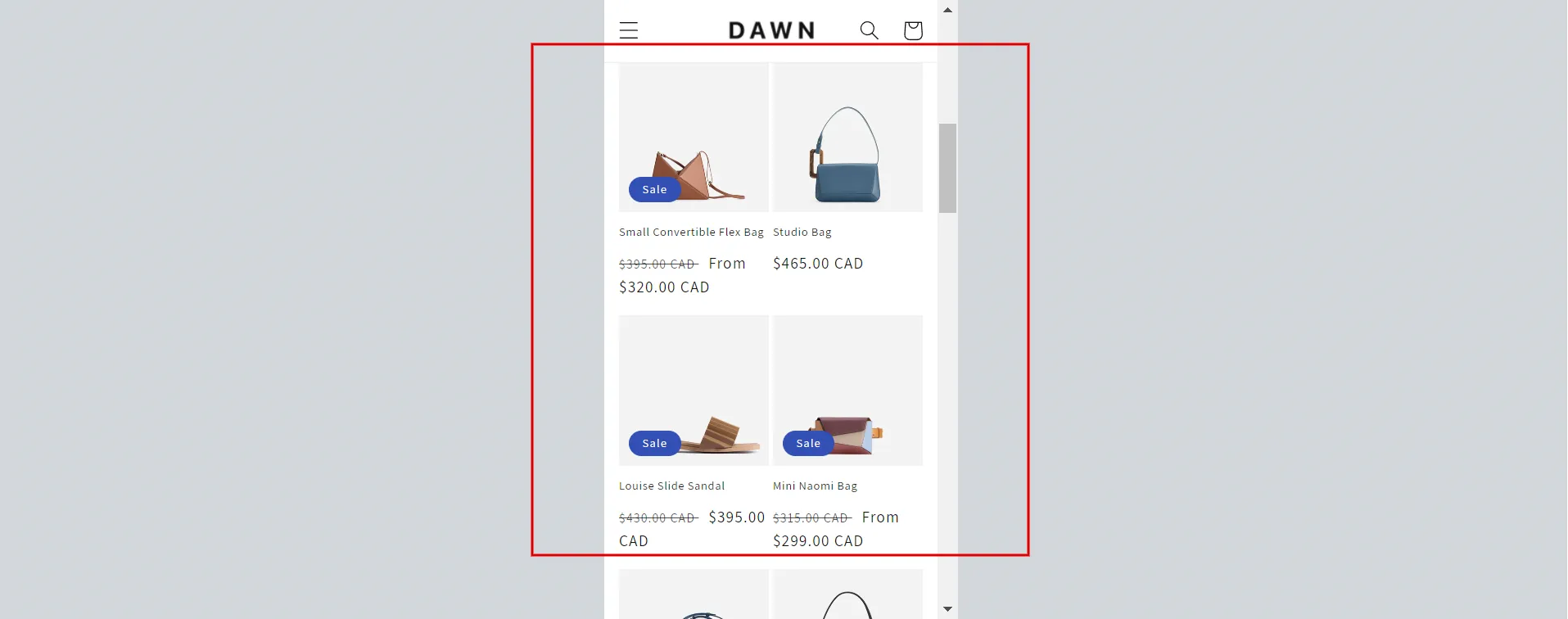 Shopify product image sizes on mobile