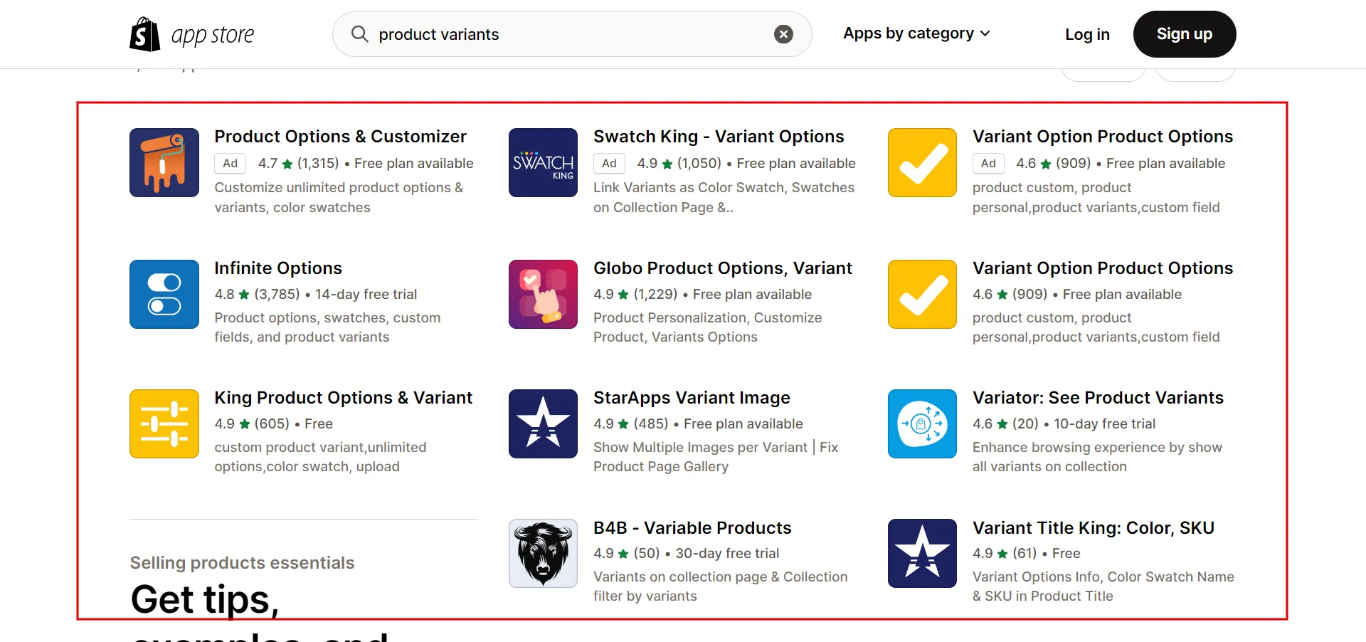 Product variants apps on Shopify