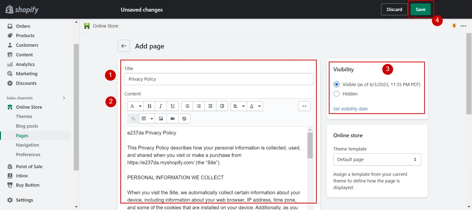 How to add a privacy policy page on Shopify