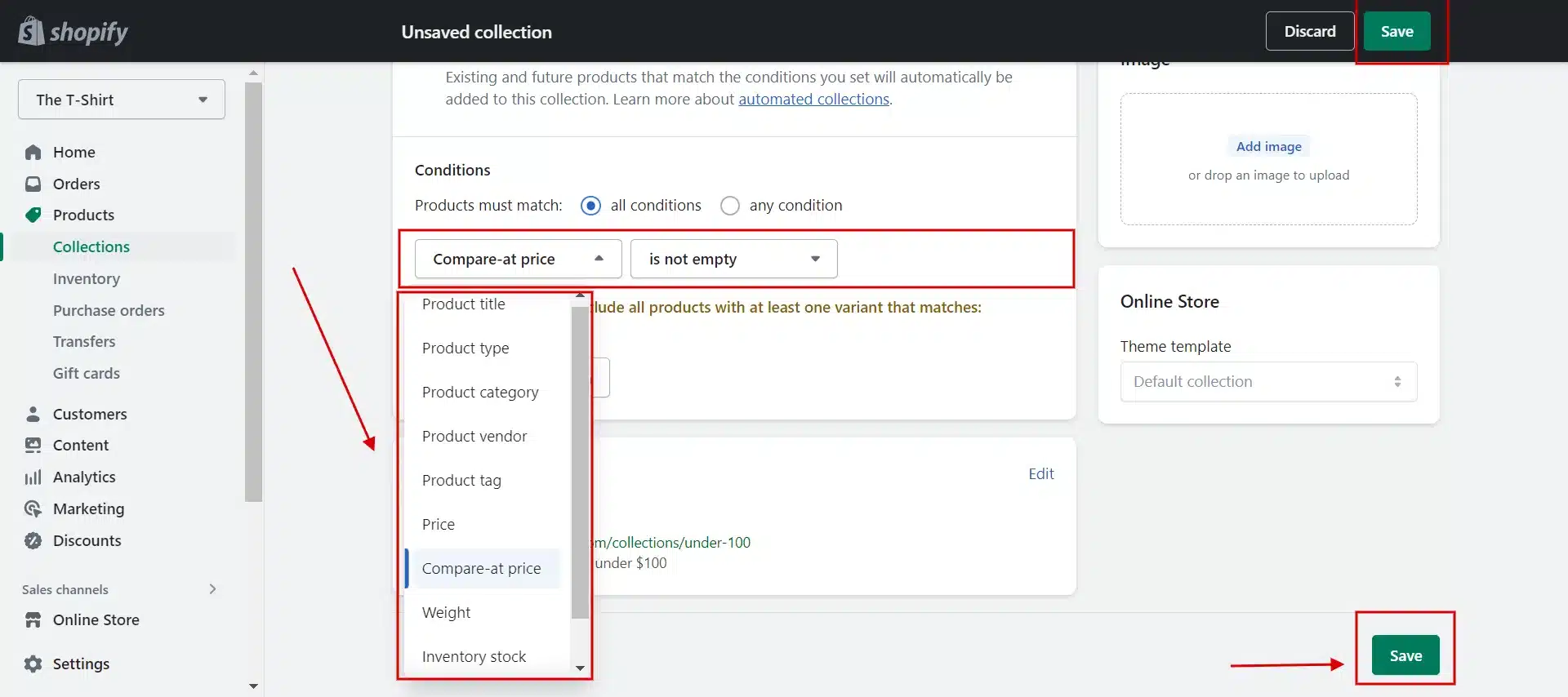 Set conditions for products in collections