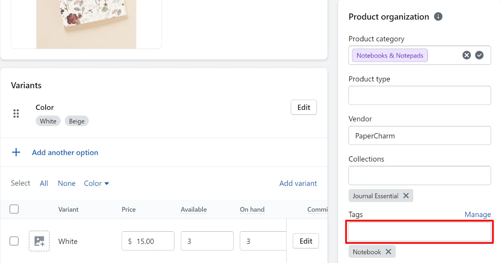 Add tags to a product