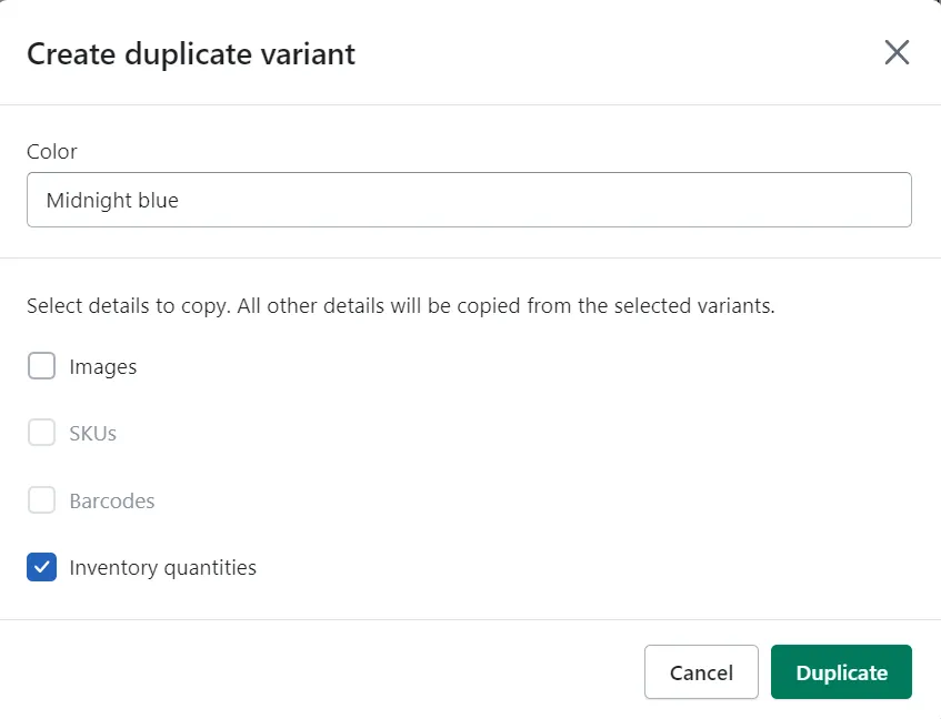 Duplicate variants on Shopify