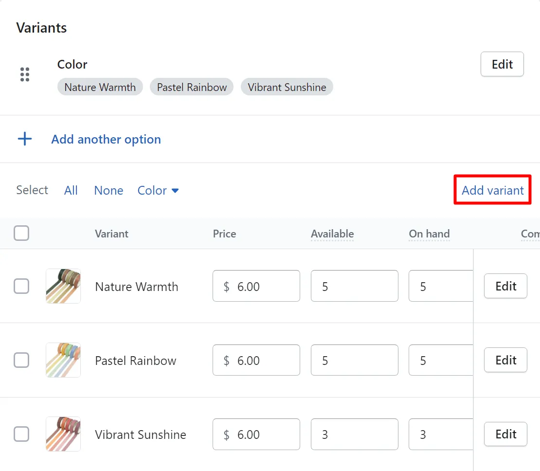 How to add variants on Shopify manually