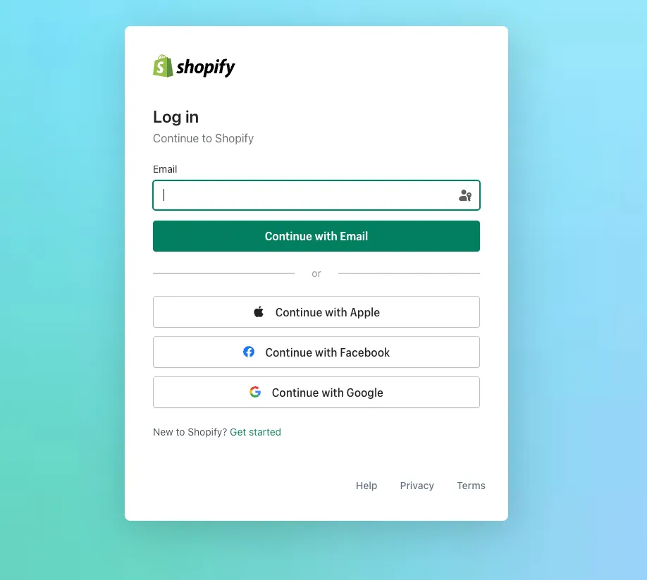 Shopify Log in dashboard