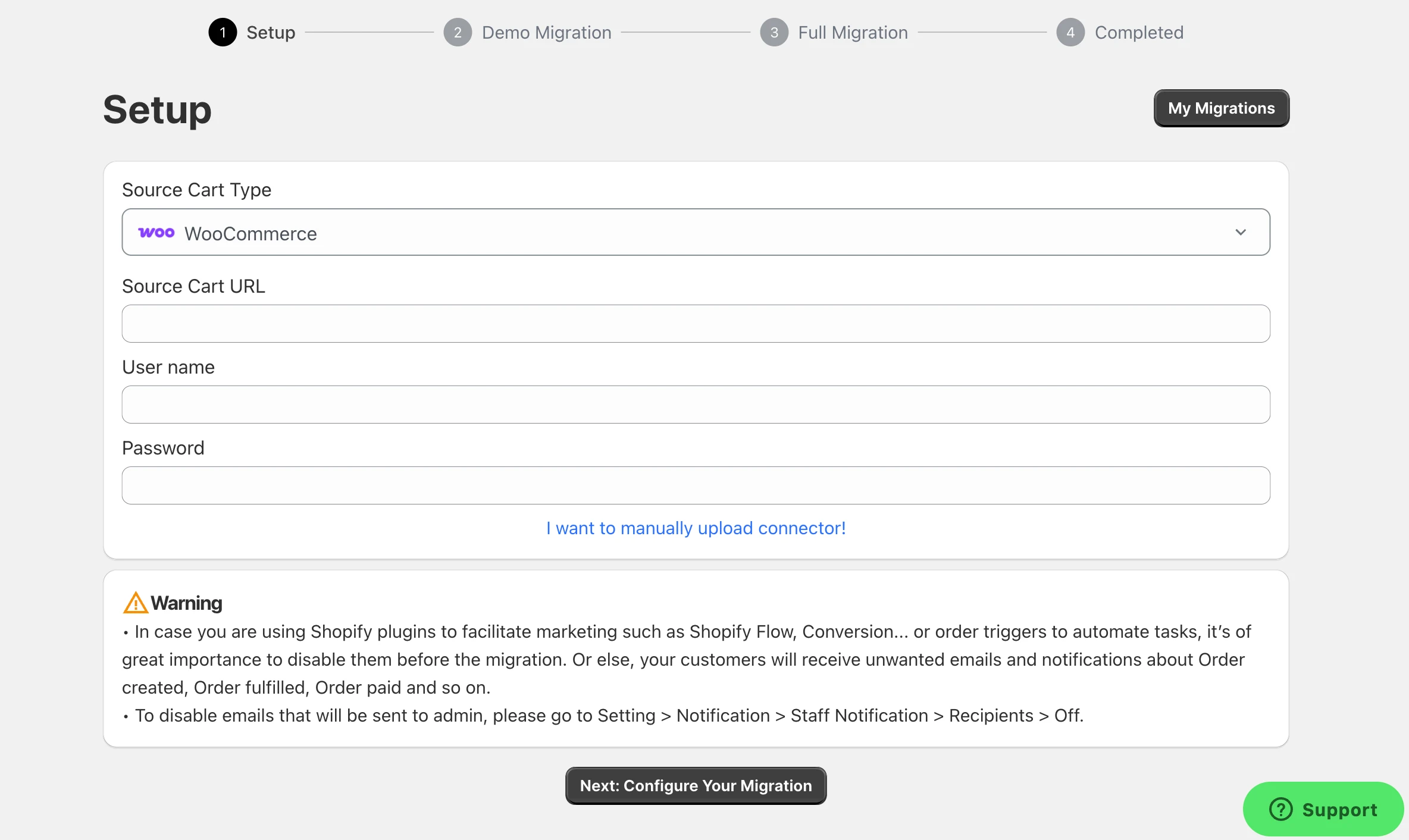 Step 1: Set up source cart