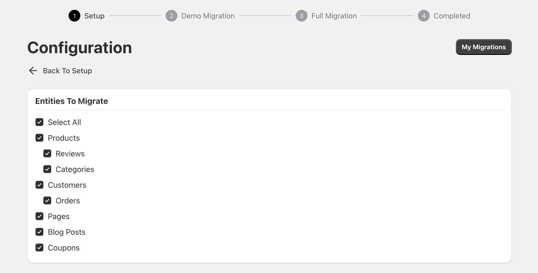 Step 2: Select products to migrate