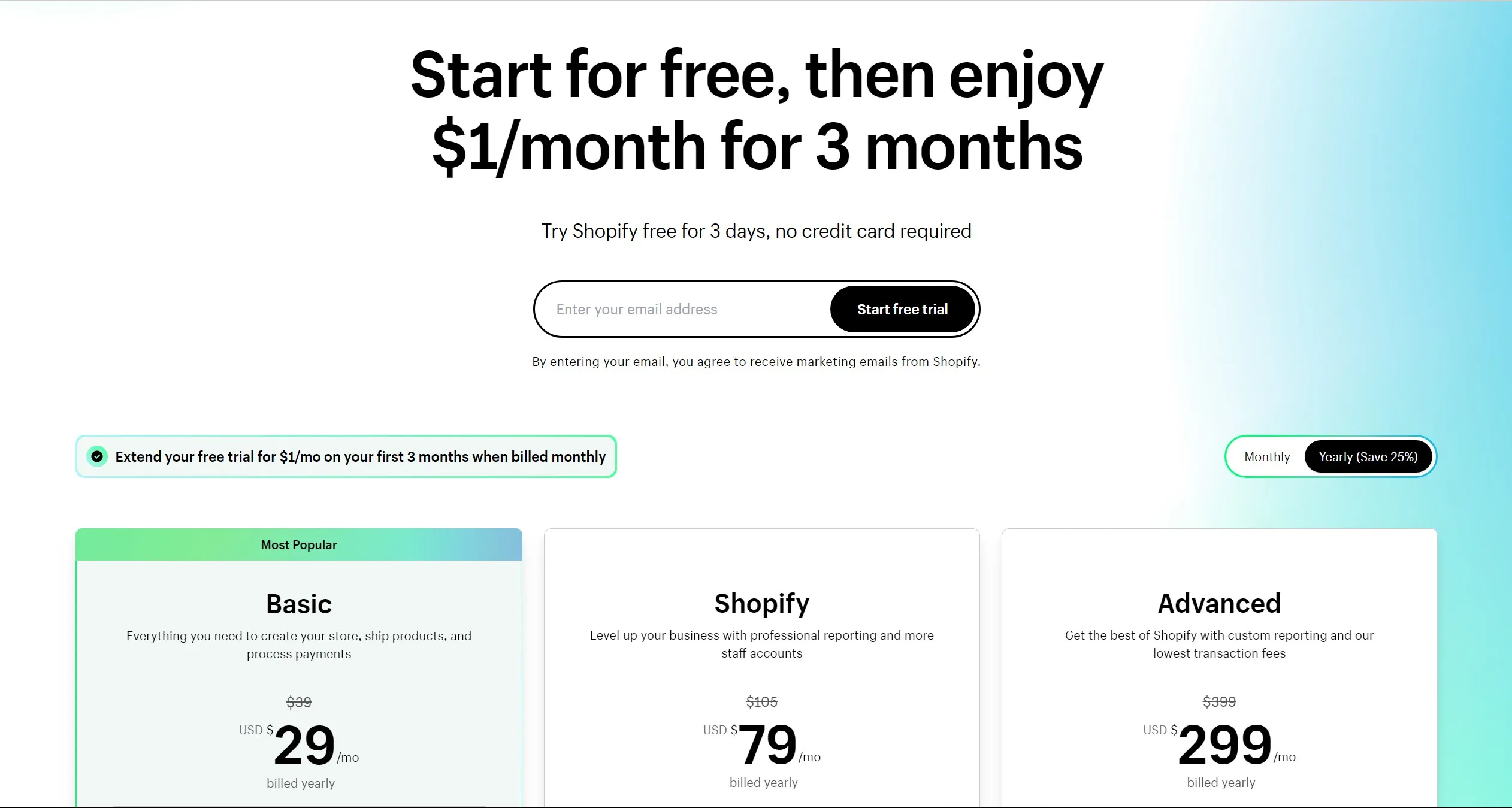 Shopify pricing plan