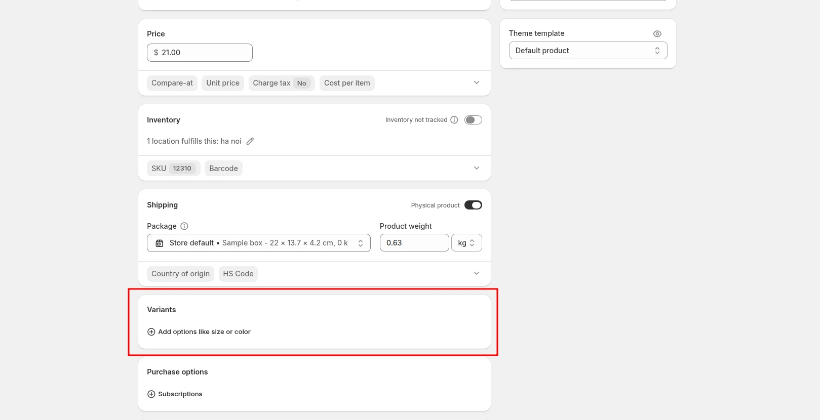 Step 3: Click Add variant