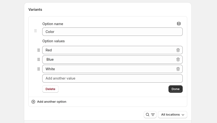 Step 5: Add option values