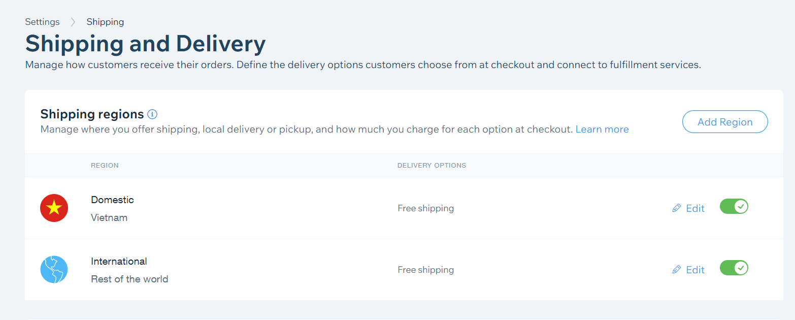 wix shipping options