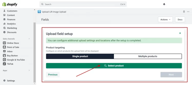 Select products to upload field option