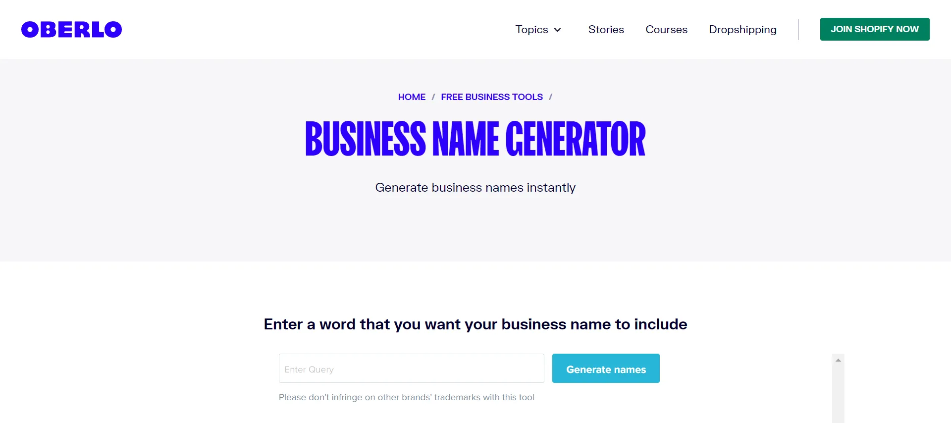 Oberlo business name generator 