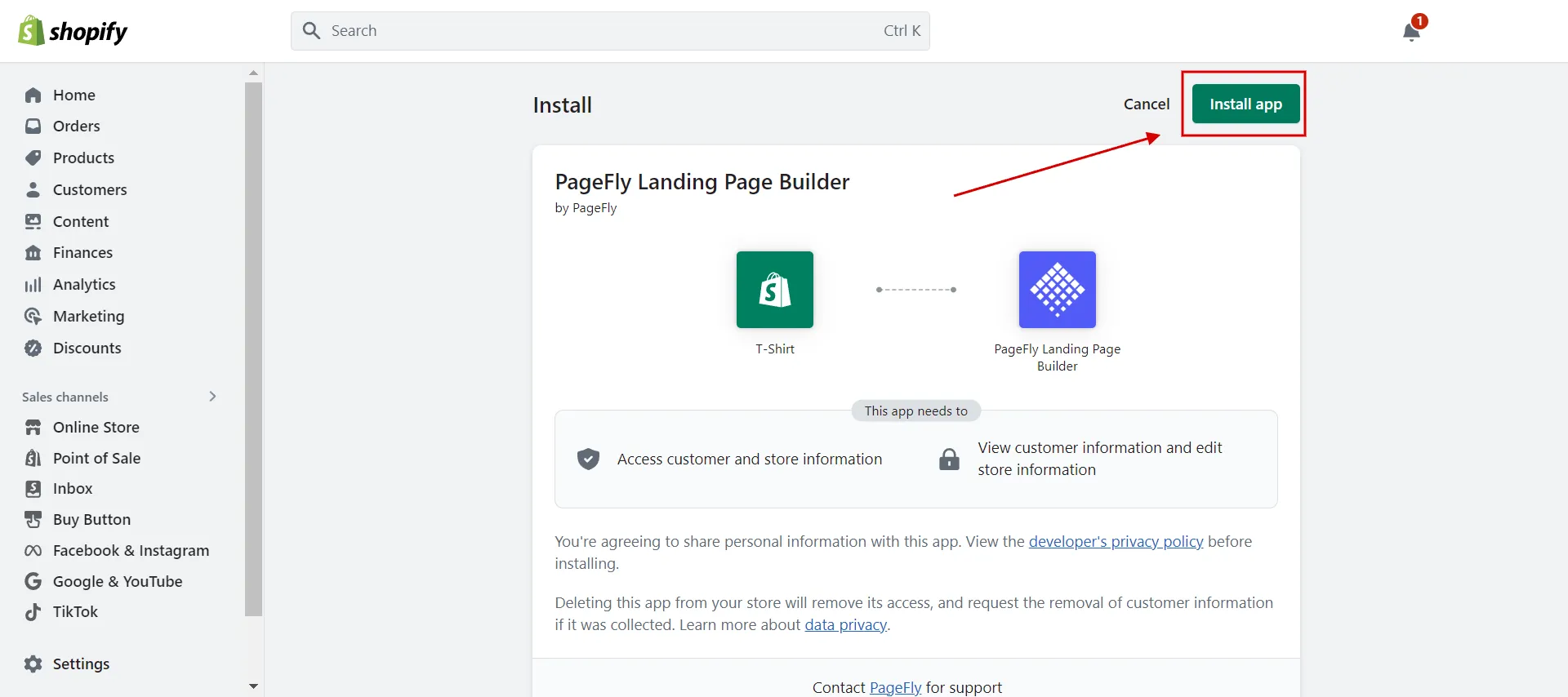 Install PageFly Landing Page Builder app