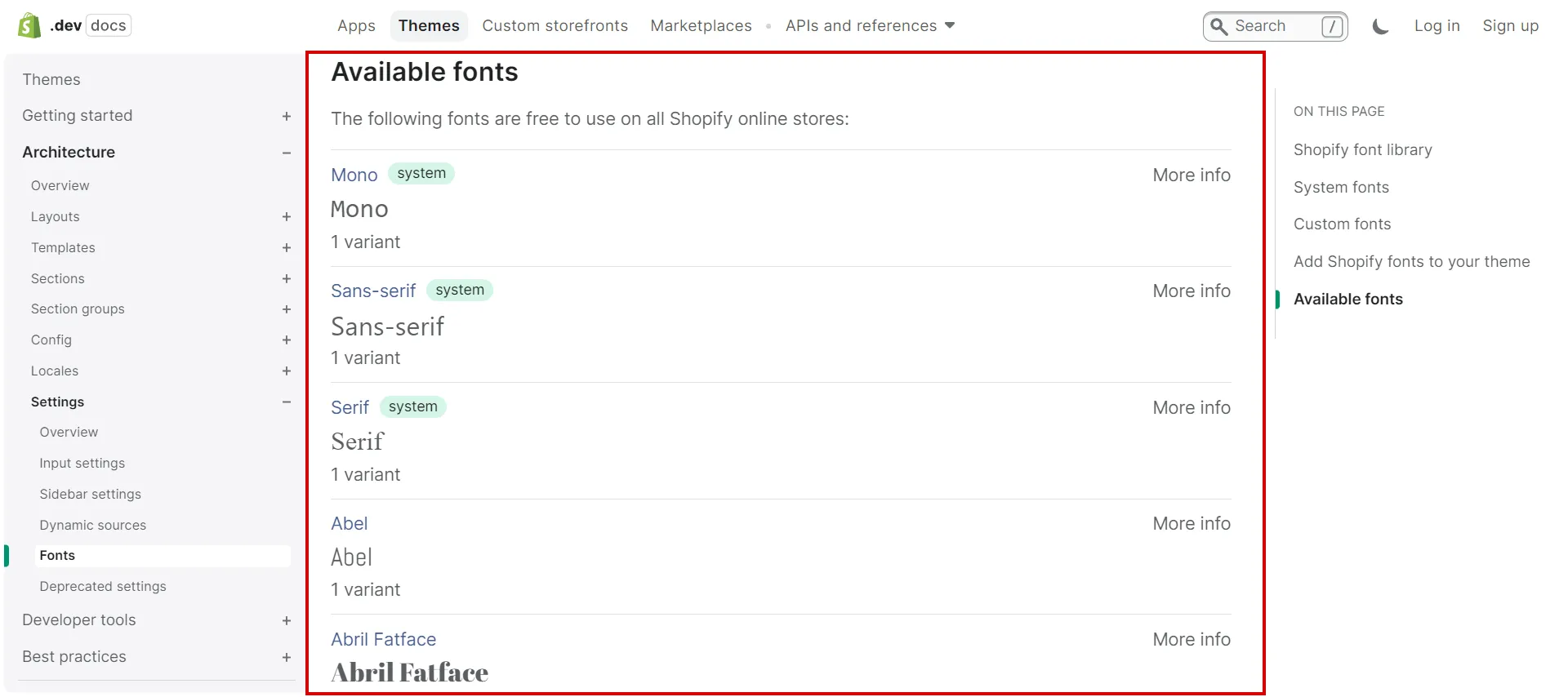 Shopify's font library