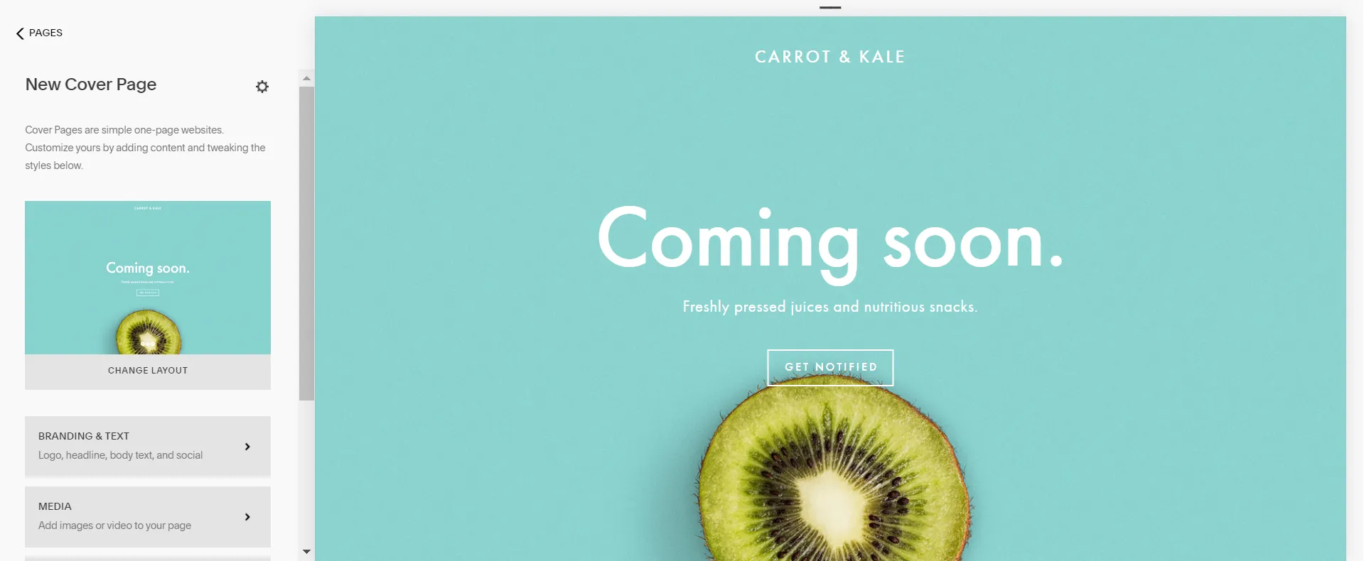 Click to change layout of the Squarespace landing page
