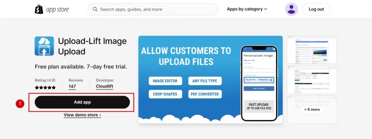 Click Add app to install Upload-Lift Image Upload