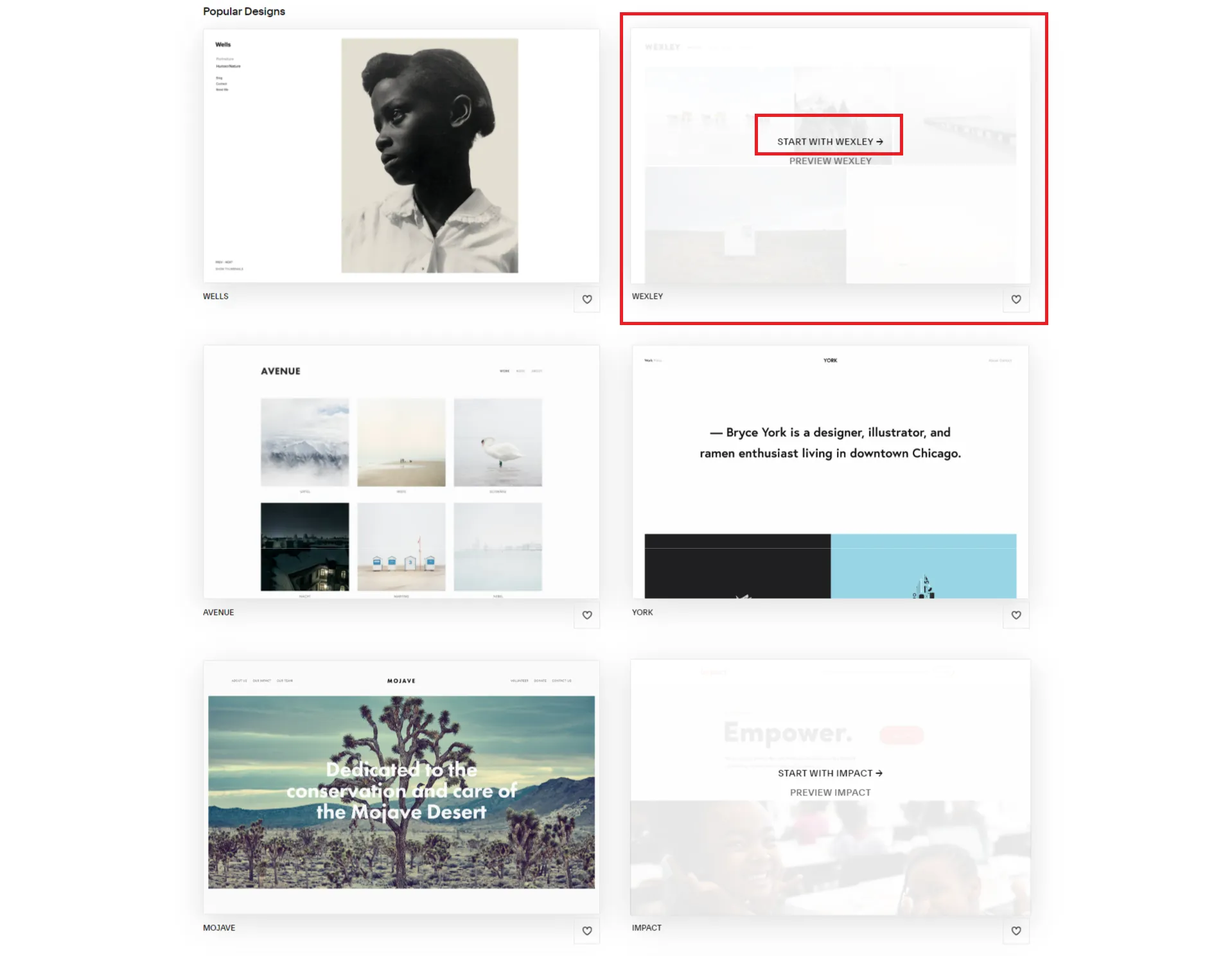 Choose Squarespace template on v7.0