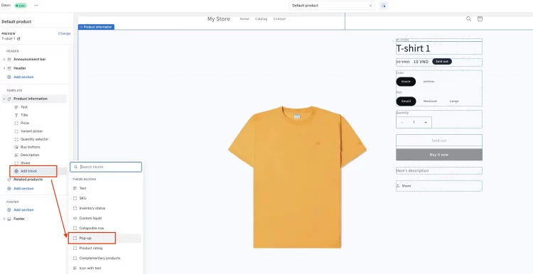 Add size chart pop-up block to your product page