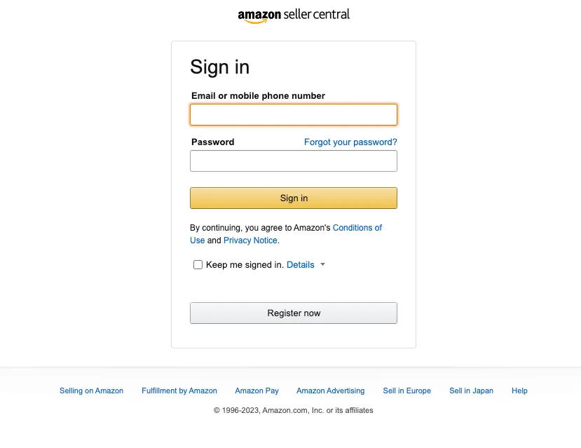 Amazon Seller Account Login Dashboard