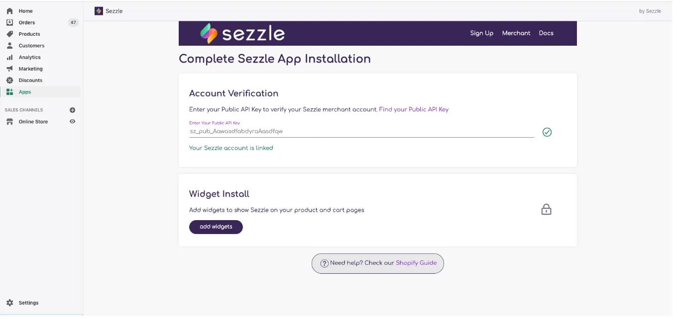 how to add Sezzle widget to Shopify 
