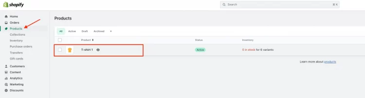 Select the product that need adding GTIN in Shopify