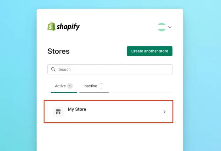 Shopify store login dashboard