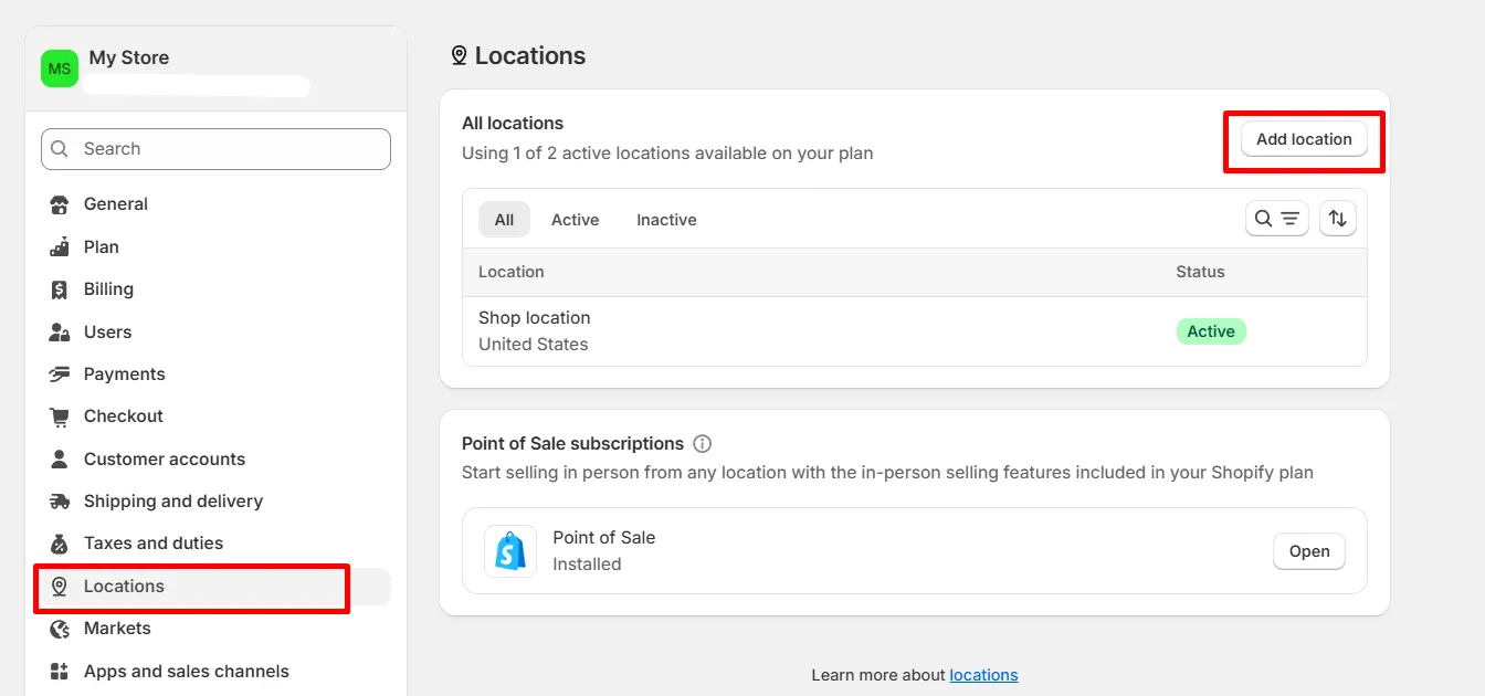 Add location to your Shopify store